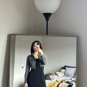 cropped grey button up denim shirt/jacket